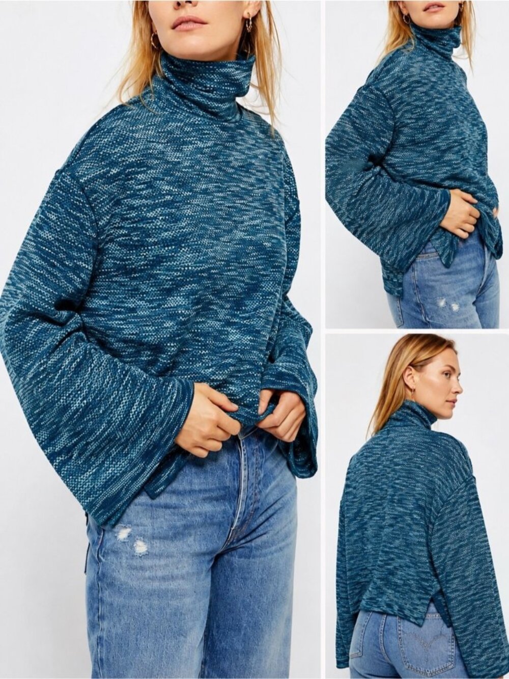 Free People We The Free Turtleneck Sweater XS Blue Oversized Marled